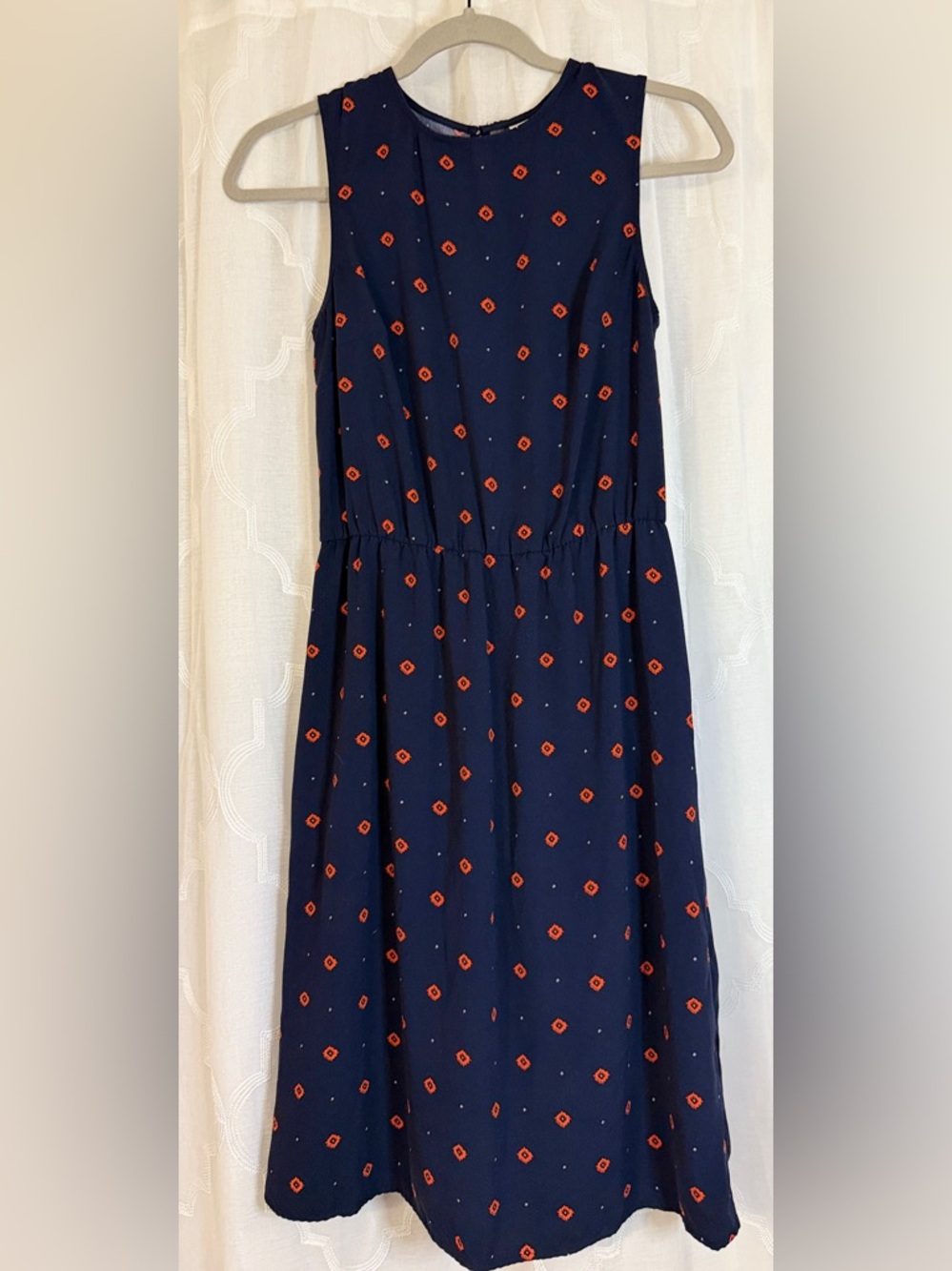 A New Day Navy Midi Dress | XS | Red Geo Print Sleeveless Dress Diamond 💎 - Picture 4 of 16